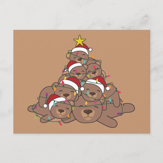 Postal Oso Árbol de Navidad Navidades animales divertidos (Anverso)