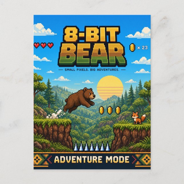 Postal Oso, arte de píxel retro de 8 bits (Anverso)