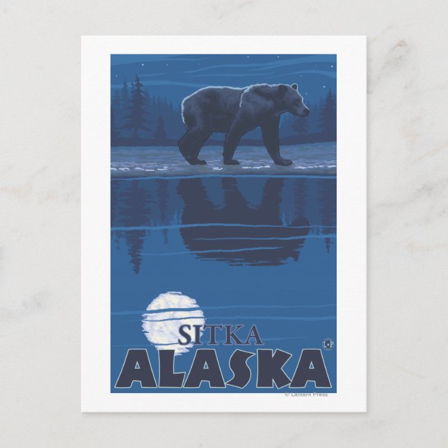Postal Oso bajo la luz de la luna - Sitka, Alaska (Anverso)