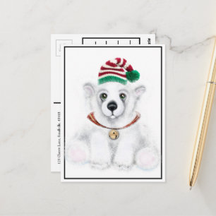 Postal Oso blanco y blanco, cachorro oso polar de Santa