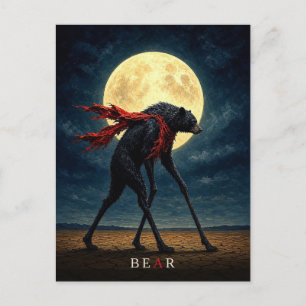 Postal Oso Bufanda Roja gótico Surrealista