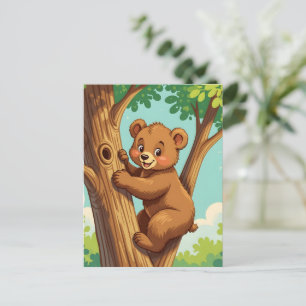Postal Oso cachorro lindo subiendo a un árbol