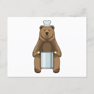 Postal Oso como cocinero con olla de cocina