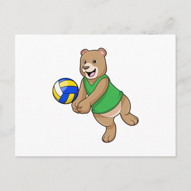 Postal Oso como jugador de voleibol con voleibol (Anverso)