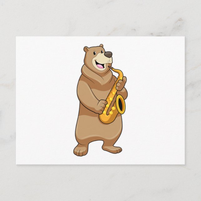 Postal Oso como músico con saxofón (Anverso)