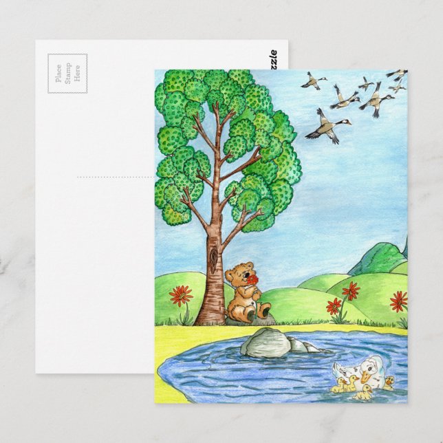 Postal "Oso con flores" (Anverso / Reverso)