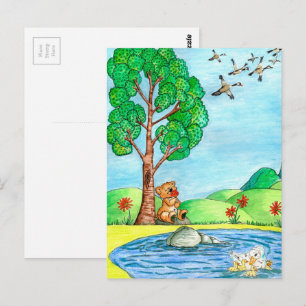 Postal "Oso con flores"