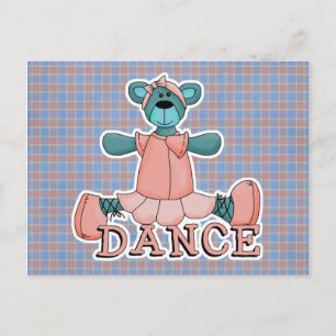 Postal Oso de baile de bailarina azul y rosa