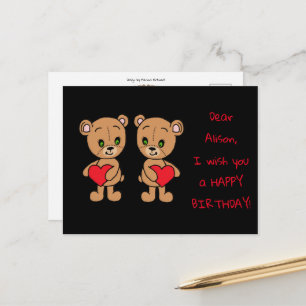 Postal Oso de bebé con corazones, personalizado