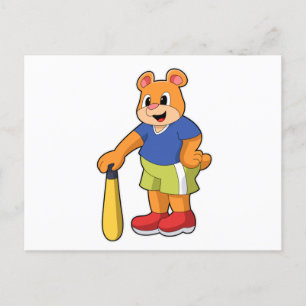 Postal Oso de béisbol con bate de béisbol
