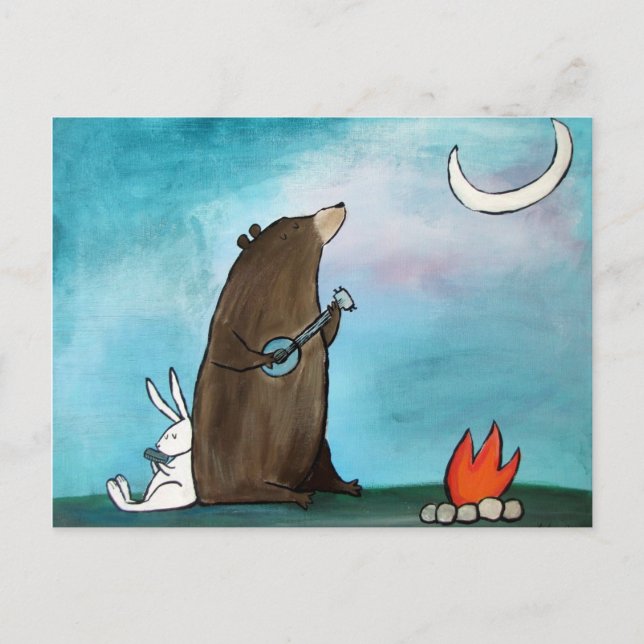Postal Oso de camping Whimsical Storybook Art (Anverso)