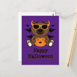 Postal Oso de Halloween calabaza Cool lindo Púrpura