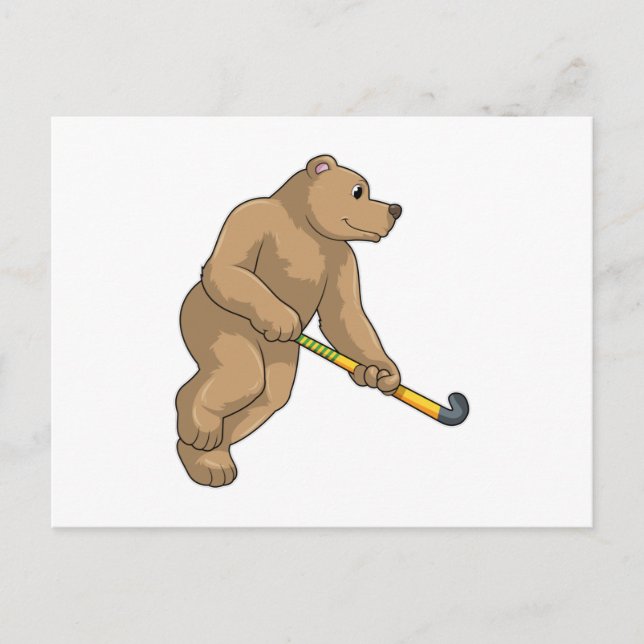 Postal Oso de hockey con bate de hockey (Anverso)