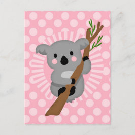 Postal Oso de Koala - Chica gris rosado