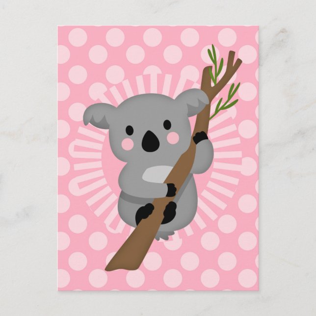 Postal Oso de Koala - Chica gris rosado (Anverso)
