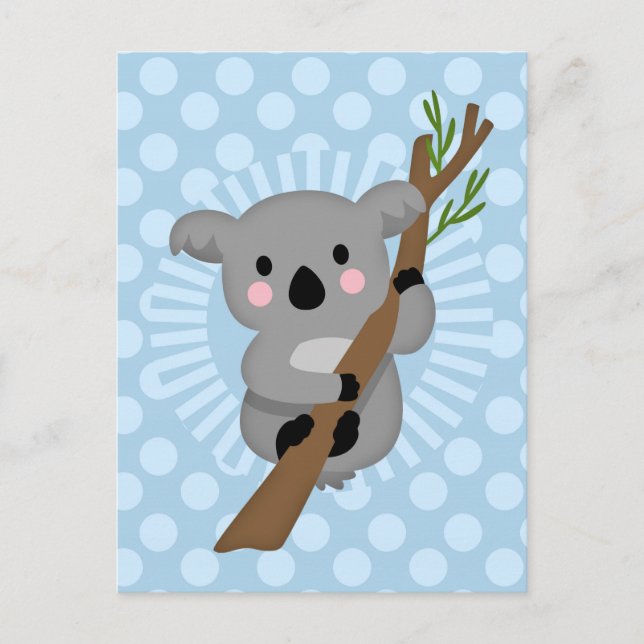 Postal Oso de Koala Cute - Punto de Polka Azul (Anverso)