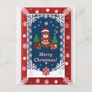 Postal ❄️ Oso de Navidad lindo Marco nevado 🎄 Festivo 