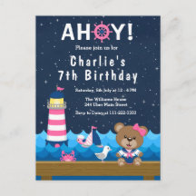 Oso de niña náutica rosa y azul cumpleaños