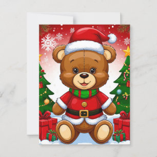 Postal Oso de peluche adorable con traje de Santa
