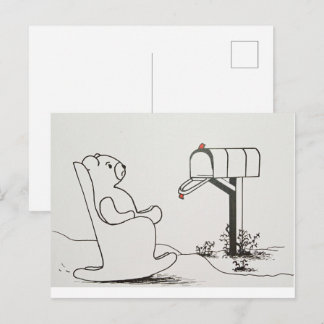 Postal Oso de peluche balanceándose y esperando correo