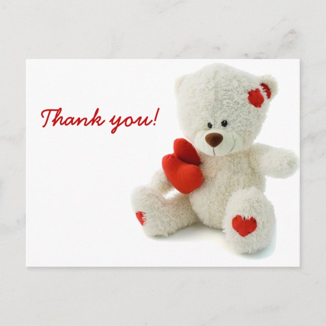 Postal Oso de peluche blanco suave con corazón (Anverso)