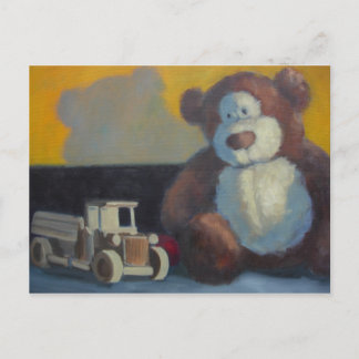 Postal Oso de peluche con camión de madera