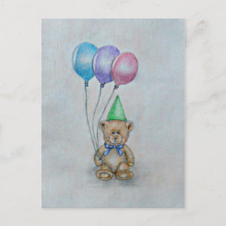 Postal oso de peluche con globos