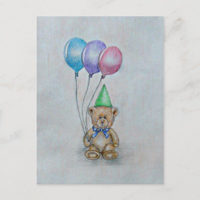 Postal oso de peluche con globos (Anverso)