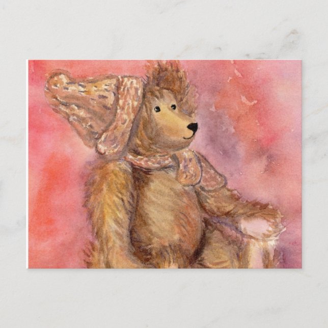 Postal Oso de peluche con gorra y bufanda (Anverso)