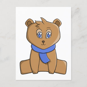 Postal Oso de peluche con un pañuelo azul