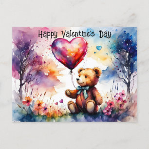 Postal Oso de peluche del día de San Valentín con globo e