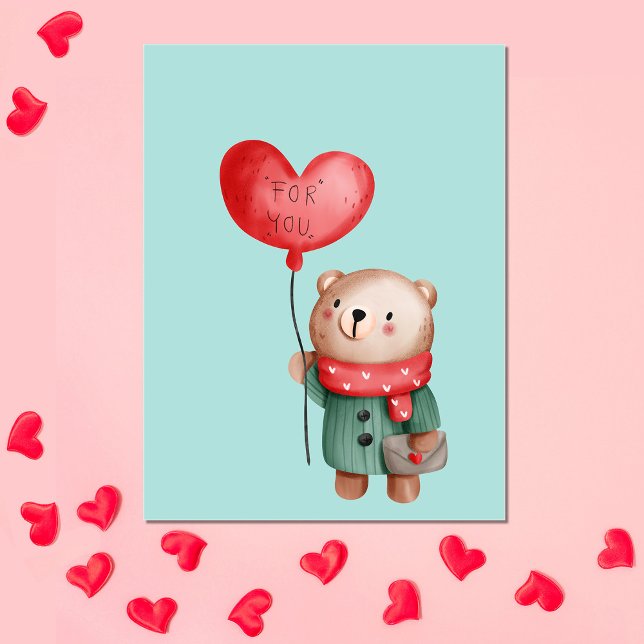 Postal Oso de peluche el día de San Valentín sostiene glo (Subido por el creador)