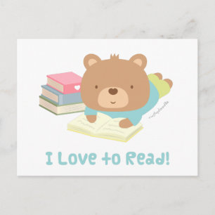 Postal Oso de peluche lindo ama leer para niños