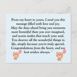 Postal Oso De Peluche Marrón Claro y Azul Niño Baby Showe