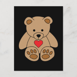 Postal Oso de peluche marrón corazón día de San Valentín 