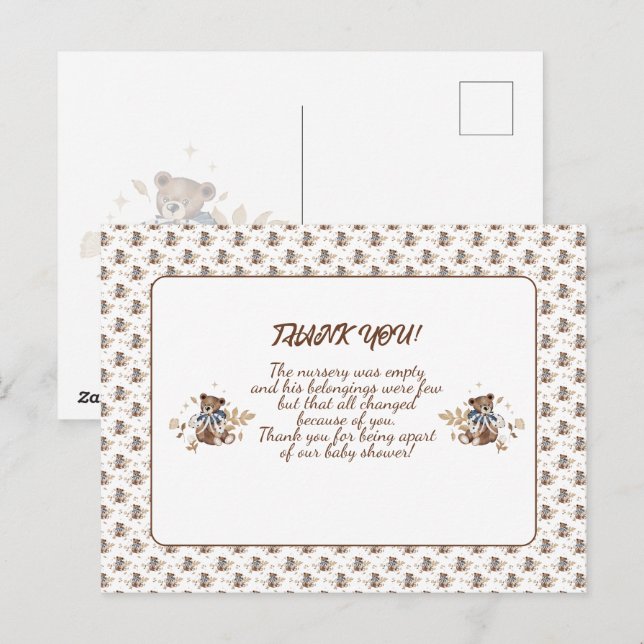 Postal Oso de peluche marrón es un chico! Gracias Postcar (Anverso / Reverso)