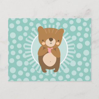 Postal Oso de peluche marrón lindo corazón