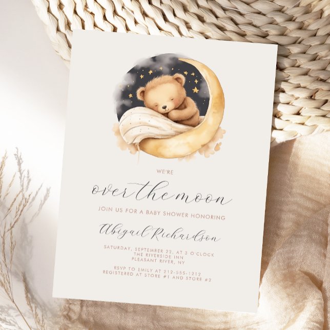 Postal Oso de peluche sobre la luna Baby Shower boho neut (Subido por el creador)