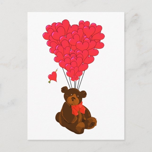 Postal Oso de peluche y globos cardíacos (Anverso)