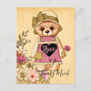 Postal Oso de San Valentín vintage lindo
