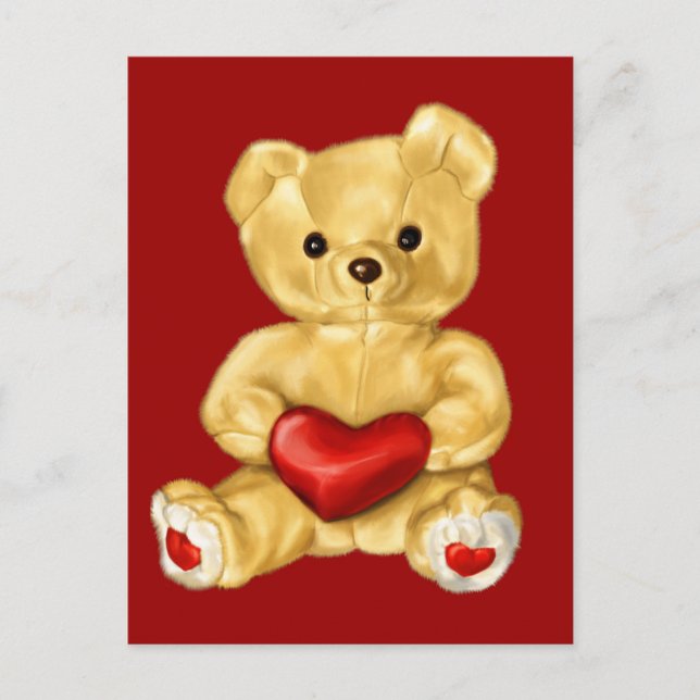 Postal Oso de Teddy Cute Hipnotizador del Corazón Rojo (Anverso)