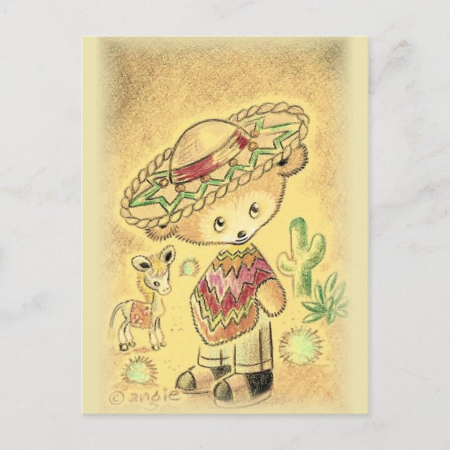 Postal Oso De Teddy Mexicano En Sombrero (Anverso)