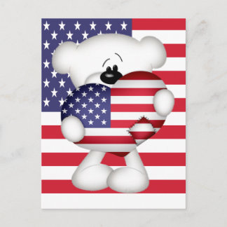 Postal Oso de Teddy y el gran corazón de la bandera de lo