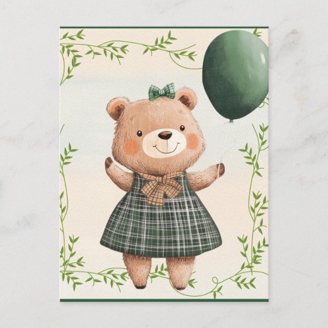 Postal Oso de Vestido de Plantas Verdes con Resplandor de (Anverso)