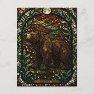 Postal Oso de vidrio teñido Illumina Otoño Madera