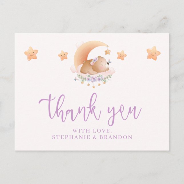 Postal Oso Durmiente en la Nube Baby Shower Agradecimient (Anverso)