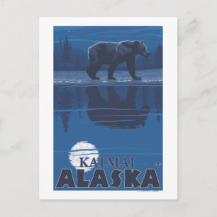 Postal Oso en claro de luna - Katmai, Alaska