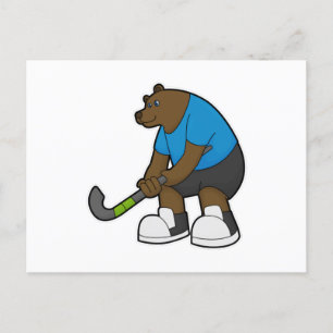 Postal Oso en hockey con palo de hockey