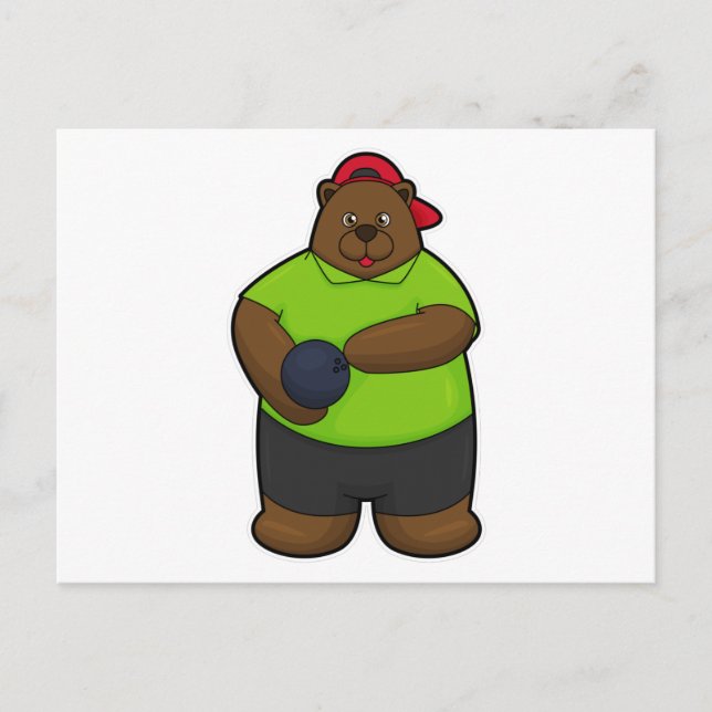 Postal Oso en la bolera con bola (Anverso)