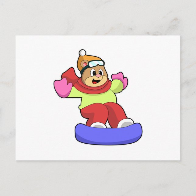 Postal Oso en snowboarding con snowboard (Anverso)